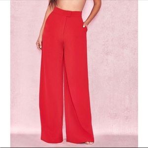 House of CB Maite Red Crepe Wide Leg Trousers